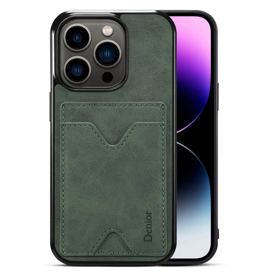 For iPhone 15 Pro Denior PU Back Cover Card Slot Holder Phone Case(Green) - iPhone 15 Pro Cases by Denior | Online Shopping UK | buy2fix