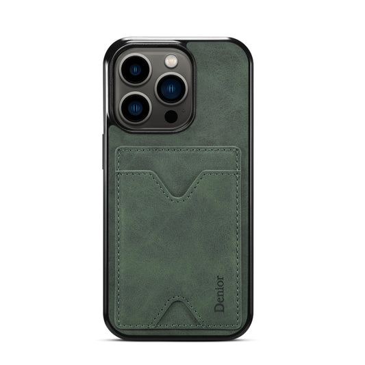 For iPhone 15 Pro Denior PU Back Cover Card Slot Holder Phone Case(Green) - iPhone 15 Pro Cases by Denior | Online Shopping UK | buy2fix