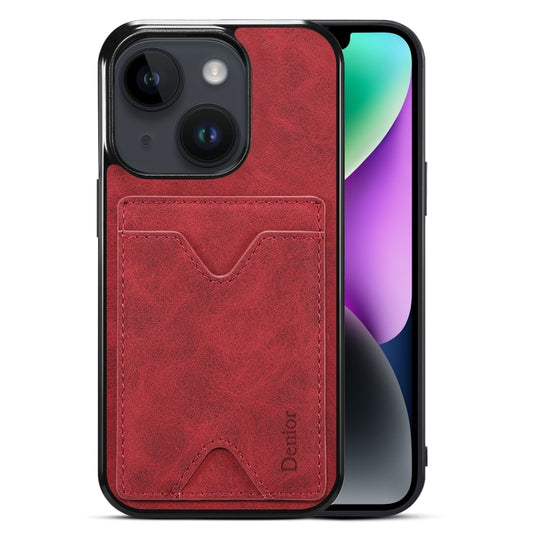For iPhone 15 Plus Denior PU Back Cover Card Slot Holder Phone Case(Red) - iPhone 15 Plus Cases by Denior | Online Shopping UK | buy2fix