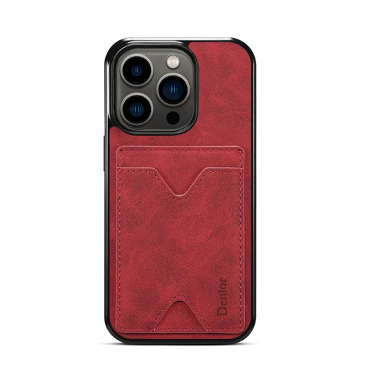For iPhone 15 Plus Denior PU Back Cover Card Slot Holder Phone Case(Red) - iPhone 15 Plus Cases by Denior | Online Shopping UK | buy2fix
