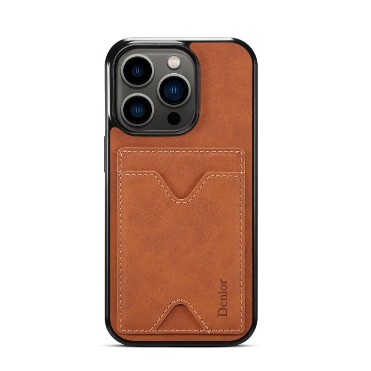 For iPhone 15 Denior PU Back Cover Card Slot Holder Phone Case(Brown) - iPhone 15 Cases by Denior | Online Shopping UK | buy2fix