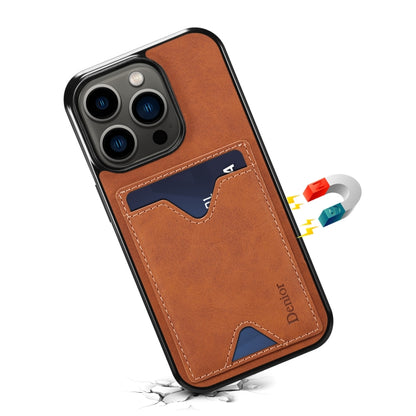 For iPhone 15 Denior PU Back Cover Card Slot Holder Phone Case(Brown) - iPhone 15 Cases by Denior | Online Shopping UK | buy2fix
