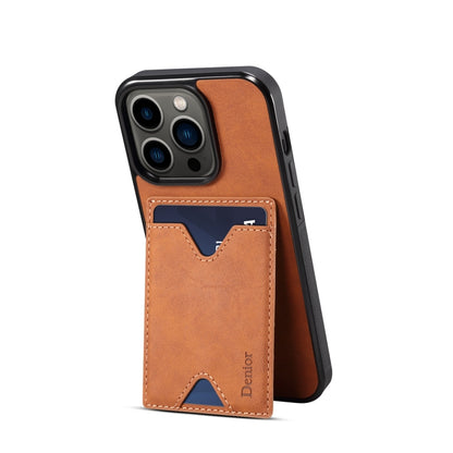 For iPhone 15 Denior PU Back Cover Card Slot Holder Phone Case(Brown) - iPhone 15 Cases by Denior | Online Shopping UK | buy2fix
