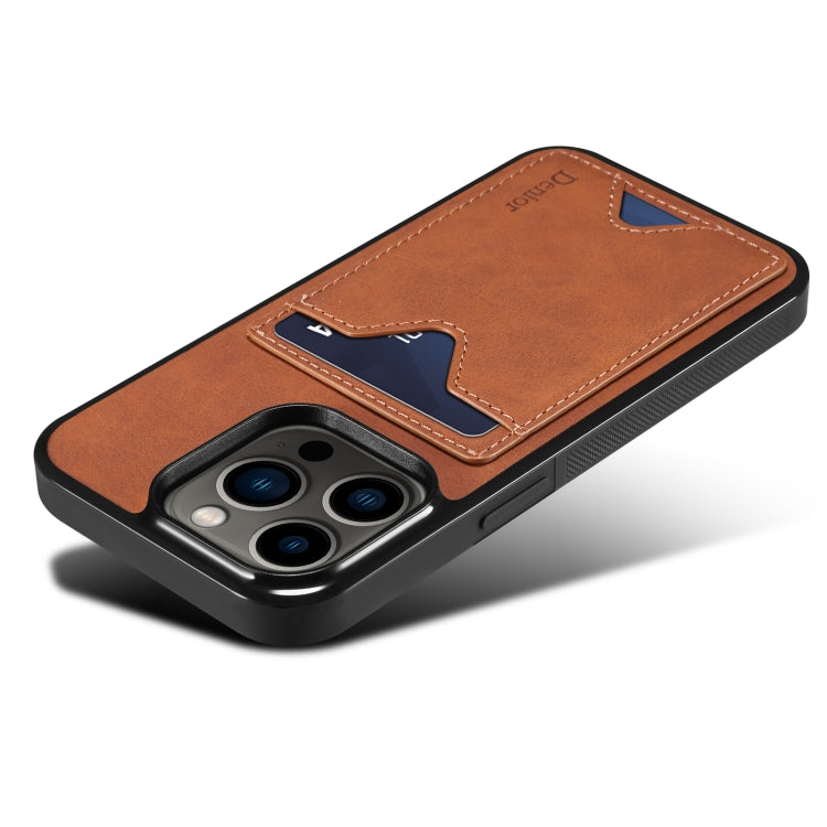 For iPhone 15 Denior PU Back Cover Card Slot Holder Phone Case(Brown) - iPhone 15 Cases by Denior | Online Shopping UK | buy2fix