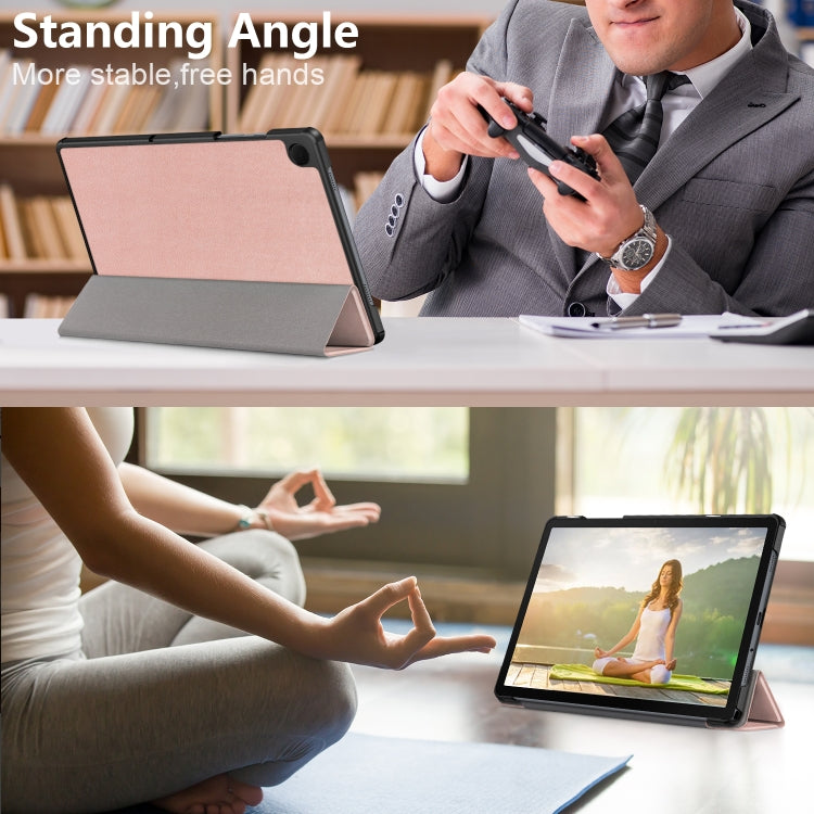 For Samsung Galaxy Tab A9 Plus 3-folding Leather Smart Tablet Case(Rose Gold) - Galaxy Tab A9 by buy2fix | Online Shopping UK | buy2fix
