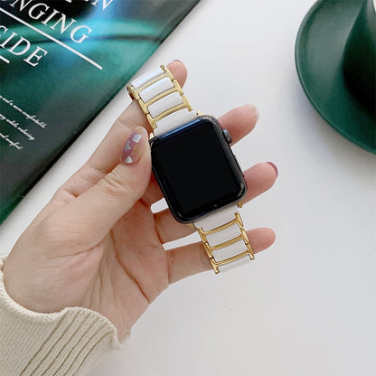 For Apple Watch Ultra 49mm&Watch Ultra 2 49mm / Series 9&8&7 45mm / SE 3&SE 2&6&SE&5&4 44mm / 3&2&1 42mm Ceramic Steel Watch Band (White Gold) by buy2fix