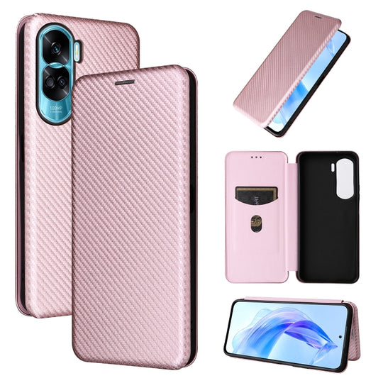For Honor 90 Lite / X50i Carbon Fiber Texture Flip Leather Phone Case(Pink)