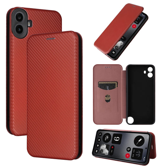 For Nothing CMF Phone 1 Carbon Fiber Texture Flip Leather Phone Case(Brown) - Nothing Cases by buy2fix | Online Shopping UK | buy2fix