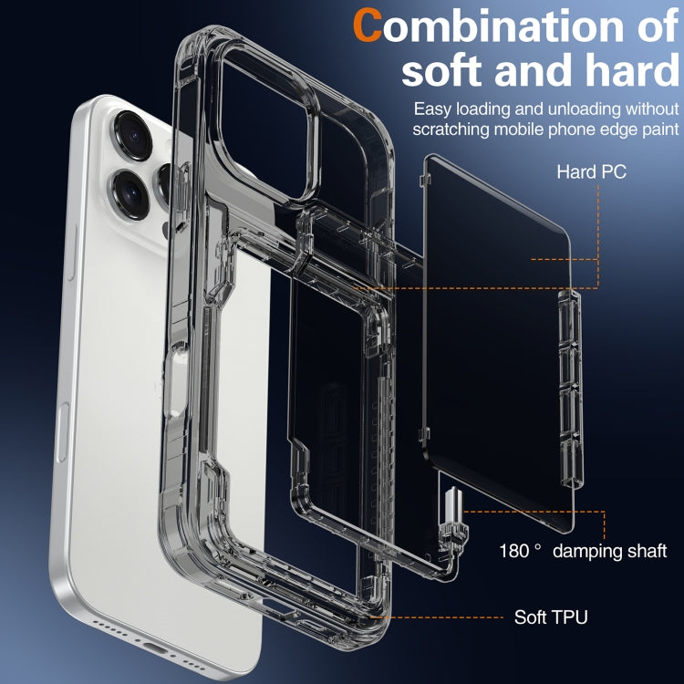 For iPhone 16 Pro Max Crystal Clear Flip Card Slot Phone Case(Transparent Black) by buy2fix