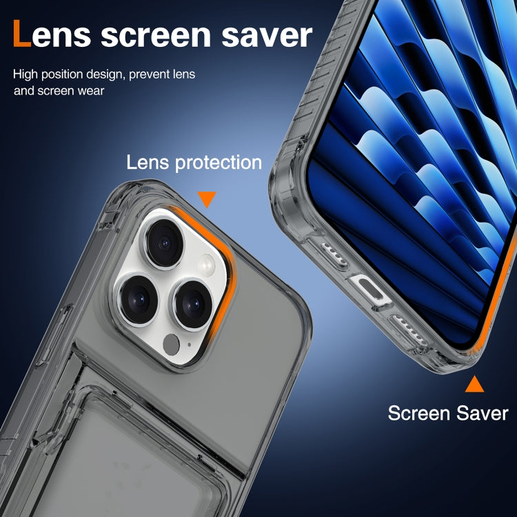 For iPhone 16 Pro Max Crystal Clear Flip Card Slot Phone Case(Transparent Black) by buy2fix