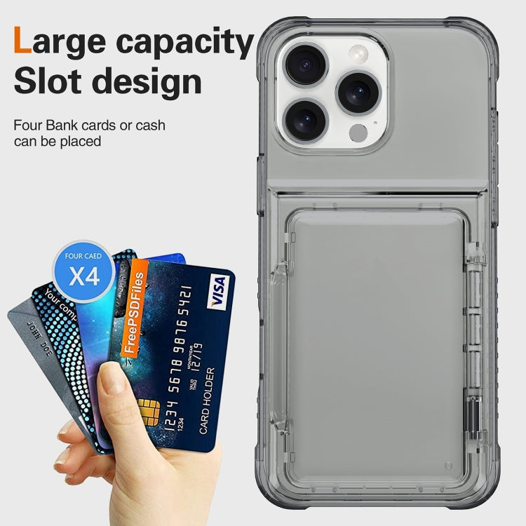 For iPhone 16 Pro Max Crystal Clear Flip Card Slot Phone Case(Transparent Black) by buy2fix