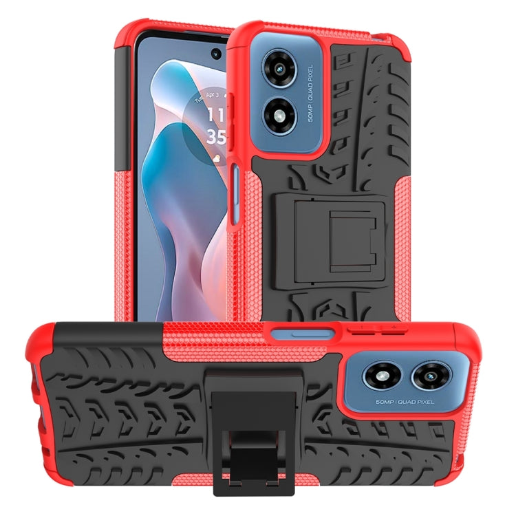 For Motorola Moto G Play 4G 2024 Tire Texture TPU + PC Phone Case with Holder(Red) by buy2fix