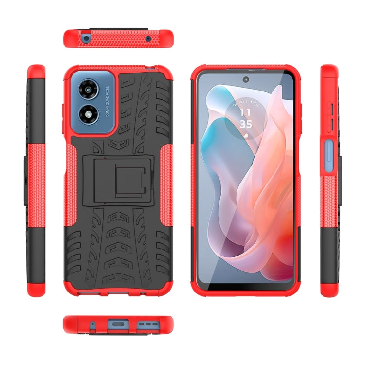 For Motorola Moto G Play 4G 2024 Tire Texture TPU + PC Phone Case with Holder(Red) by buy2fix