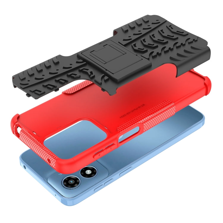 For Motorola Moto G Play 4G 2024 Tire Texture TPU + PC Phone Case with Holder(Red) by buy2fix