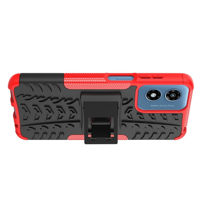 For Motorola Moto G Play 4G 2024 Tire Texture TPU + PC Phone Case with Holder(Red) by buy2fix