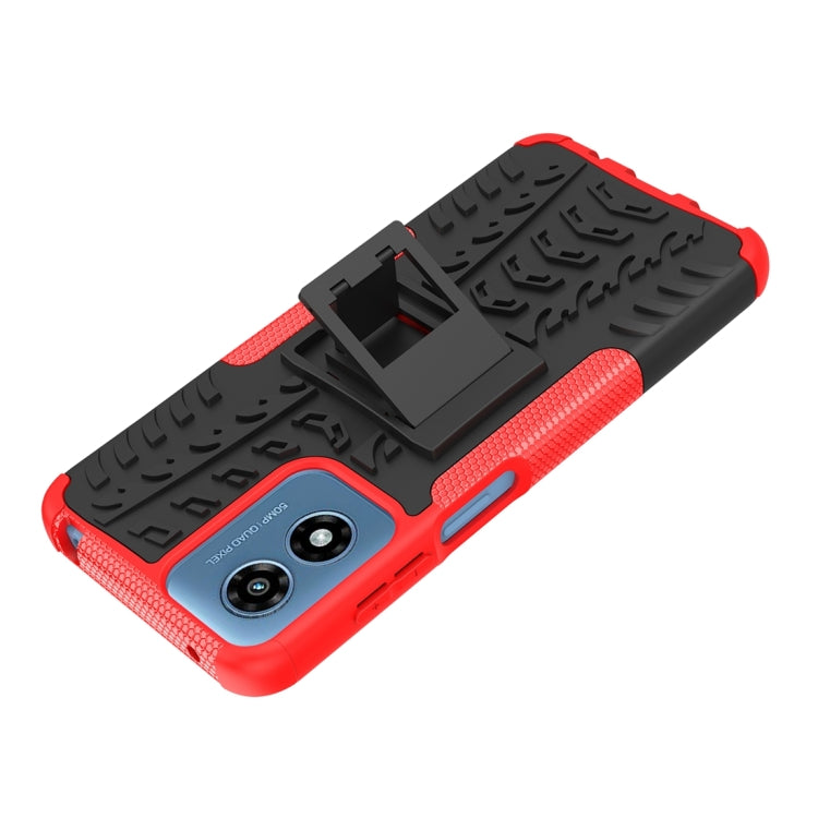 For Motorola Moto G Play 4G 2024 Tire Texture TPU + PC Phone Case with Holder(Red) by buy2fix