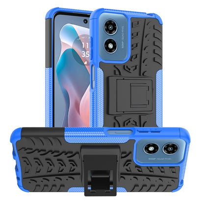 For Motorola Moto G Play 4G 2024 Tire Texture TPU + PC Phone Case with Holder(Blue) by buy2fix