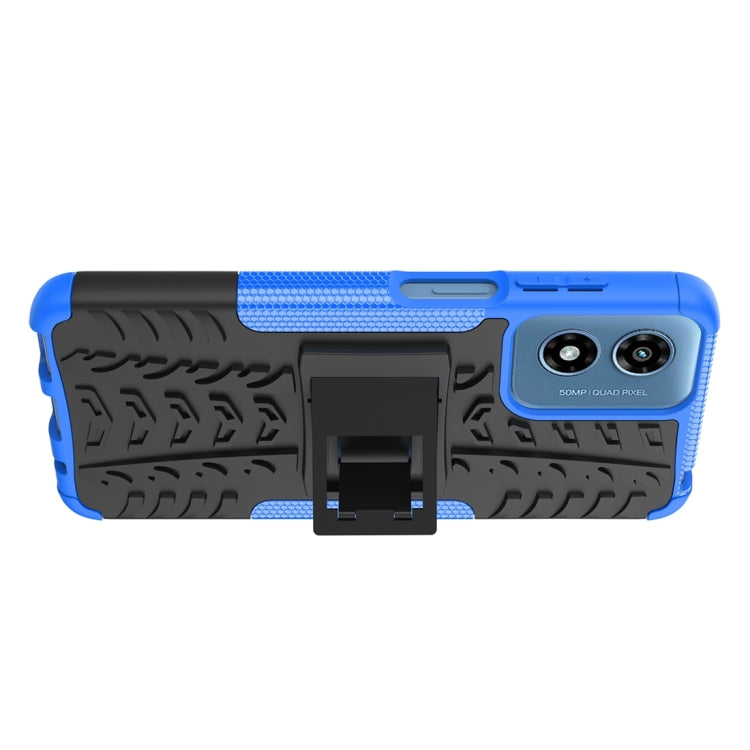 For Motorola Moto G Play 4G 2024 Tire Texture TPU + PC Phone Case with Holder(Blue) by buy2fix