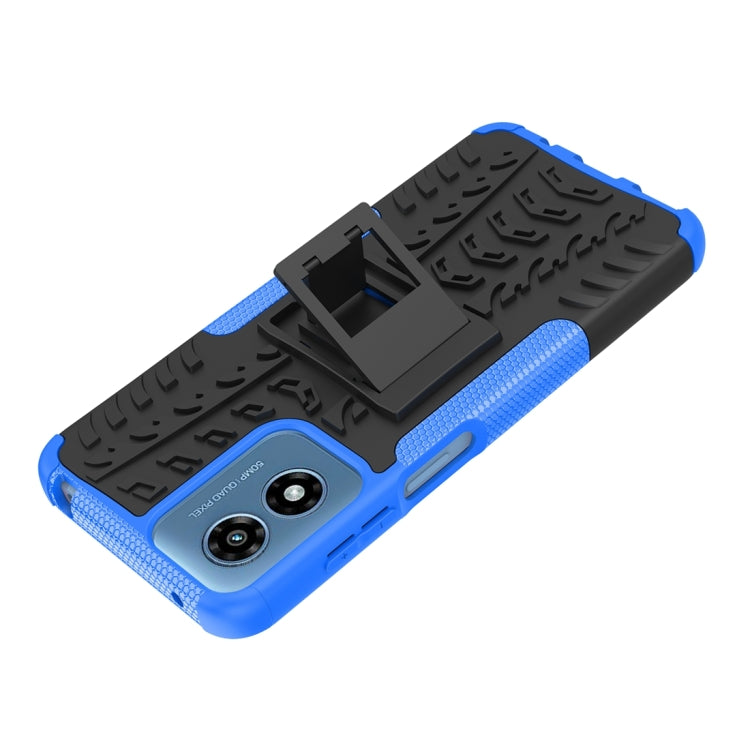 For Motorola Moto G Play 4G 2024 Tire Texture TPU + PC Phone Case with Holder(Blue) by buy2fix