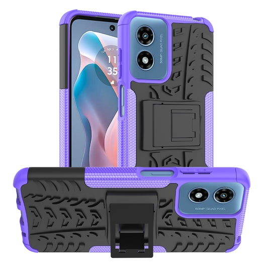For Motorola Moto G Play 4G 2024 Tire Texture TPU + PC Phone Case with Holder(Purple) by buy2fix