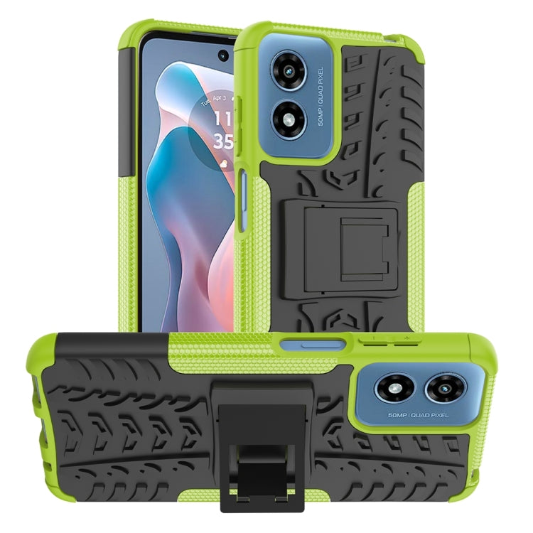 For Motorola Moto G Play 4G 2024 Tire Texture TPU + PC Phone Case with Holder(Green) by buy2fix