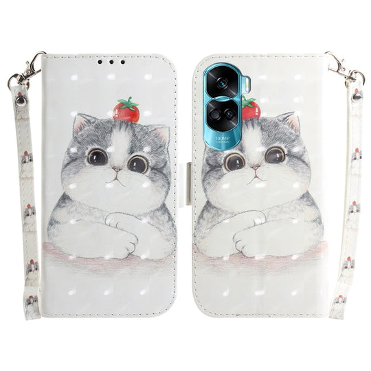 For Honor 90 Lite 3D Colored Flip Leather Phone Case(Cute Cat)