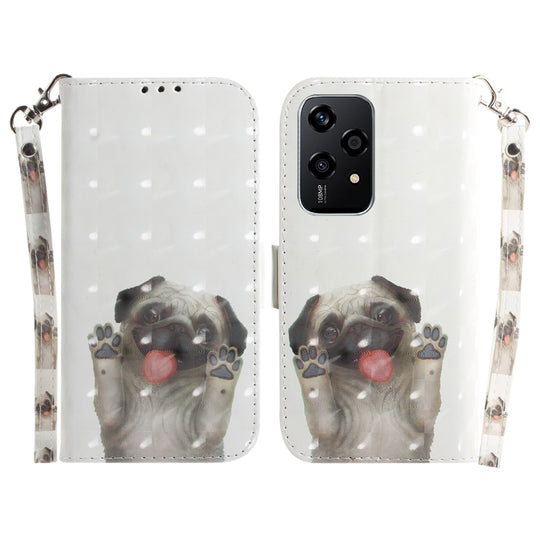 For Honor 200 Lite Global 3D Colored Flip Leather Phone Case(Pug)