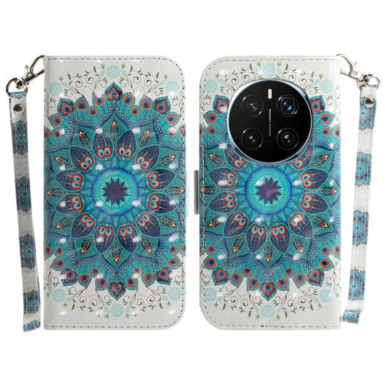For Honor Magic7 Pro 3D Colored Flip Leather Phone Case(Peacock Wreath)
