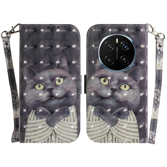 For Honor Magic7 Pro 3D Colored Flip Leather Phone Case(Hug Cat)