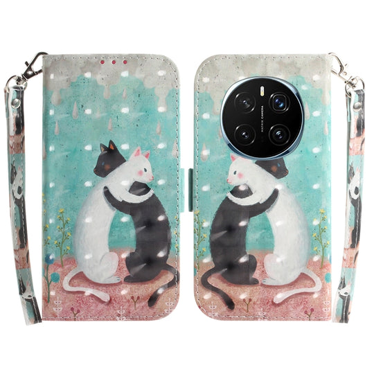 For Honor Magic7 Pro 3D Colored Flip Leather Phone Case(Black White Cat)