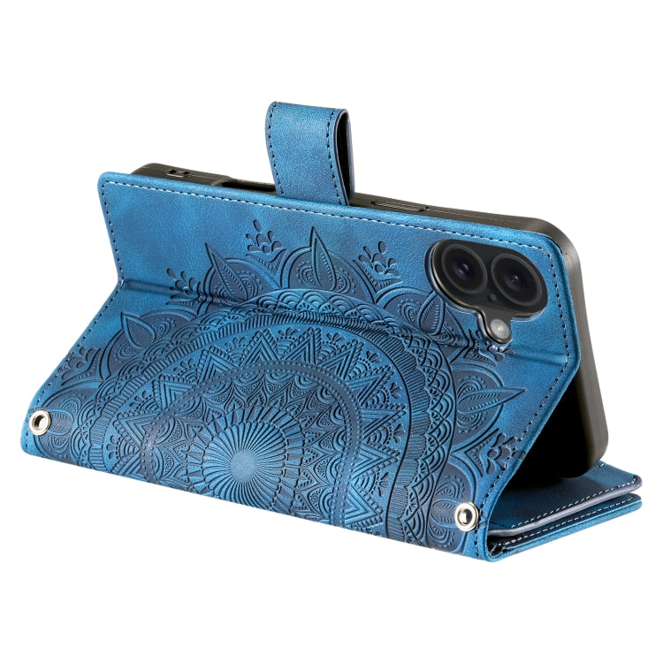 For iPhone 16 Pro Max Multi-Card Totem Zipper Leather Phone Case(Blue) by buy2fix