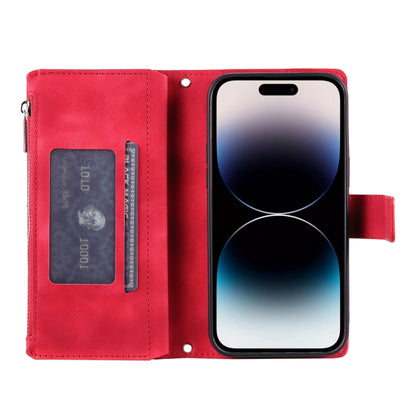 For iPhone 16 Pro Max Multi-Card Totem Zipper Leather Phone Case(Red) by buy2fix