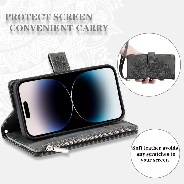 For iPhone 16 Pro Max Multi-Card Totem Zipper Leather Phone Case(Grey) by buy2fix