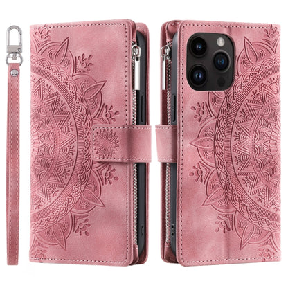 For iPhone 16 Pro Max Multi-Card Totem Zipper Leather Phone Case(Pink) by buy2fix