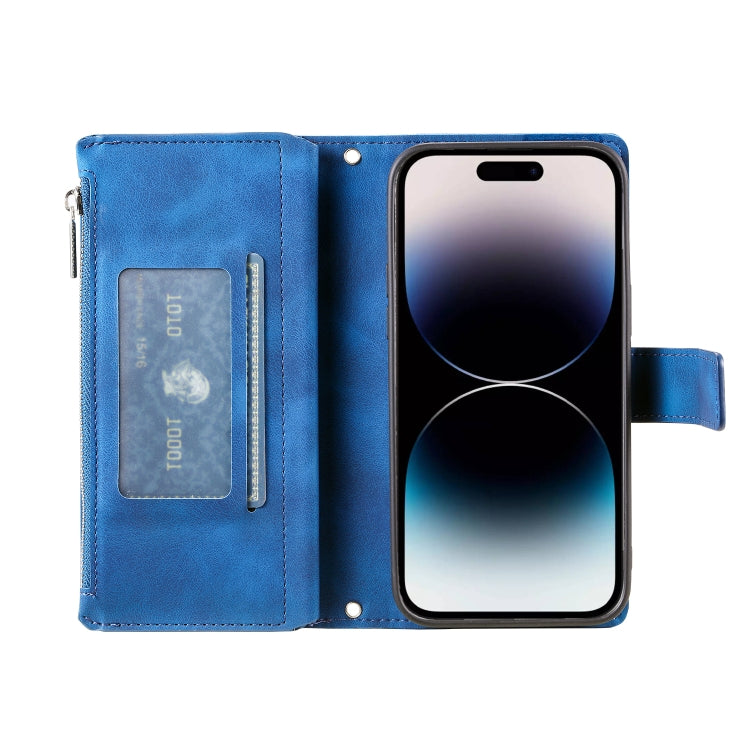 For iPhone 16 Pro Multi-Card Totem Zipper Leather Phone Case(Blue) by buy2fix