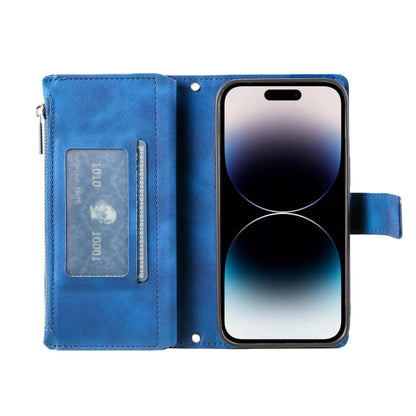 For iPhone 16 Pro Multi-Card Totem Zipper Leather Phone Case(Blue) by buy2fix