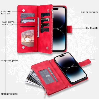 For iPhone 16 Pro Multi-Card Totem Zipper Leather Phone Case(Red) by buy2fix