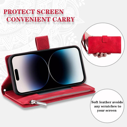 For iPhone 16 Pro Multi-Card Totem Zipper Leather Phone Case(Red) by buy2fix