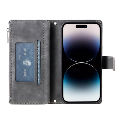 For iPhone 16 Pro Multi-Card Totem Zipper Leather Phone Case(Grey) by buy2fix