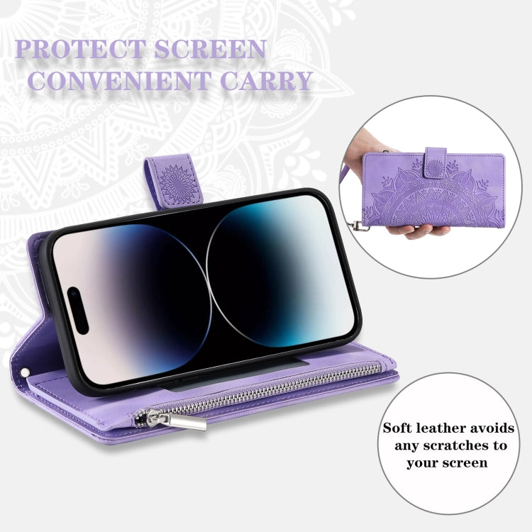 For iPhone 16 Pro Multi-Card Totem Zipper Leather Phone Case(Purple) by buy2fix