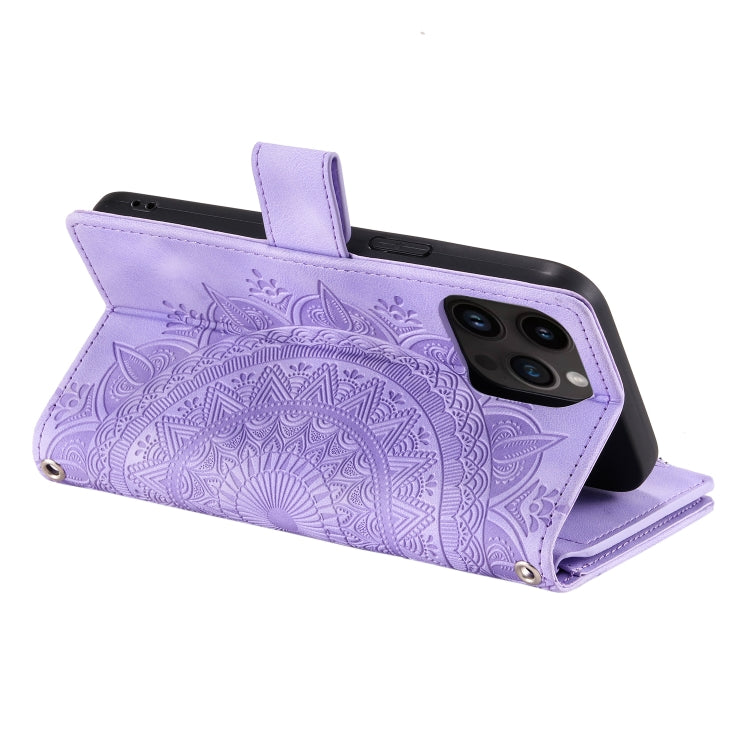 For iPhone 16 Pro Multi-Card Totem Zipper Leather Phone Case(Purple) by buy2fix