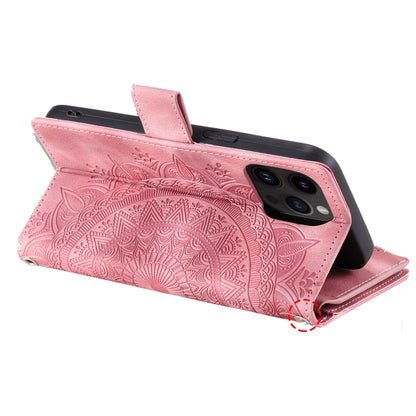 For iPhone 16 Pro Multi-Card Totem Zipper Leather Phone Case(Pink) by buy2fix