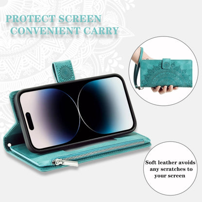 For iPhone 16 Plus Multi-Card Totem Zipper Leather Phone Case(Green) - iPhone 16 Plus Cases by buy2fix | Online Shopping UK | buy2fix