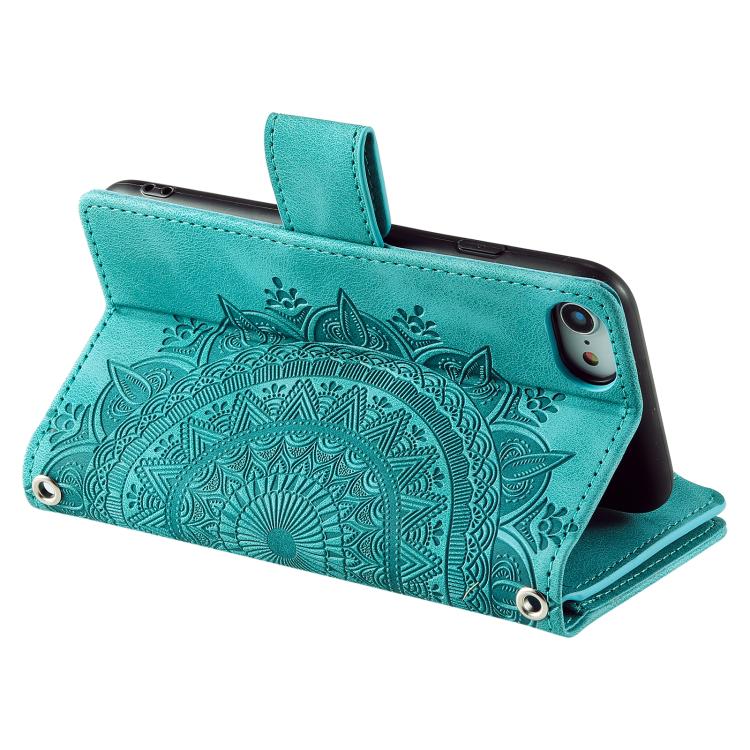 For iPhone 16e Multi-Card Totem Zipper Leather Phone Case(Green) - iPhone 16e Cases by buy2fix | Online Shopping UK | buy2fix