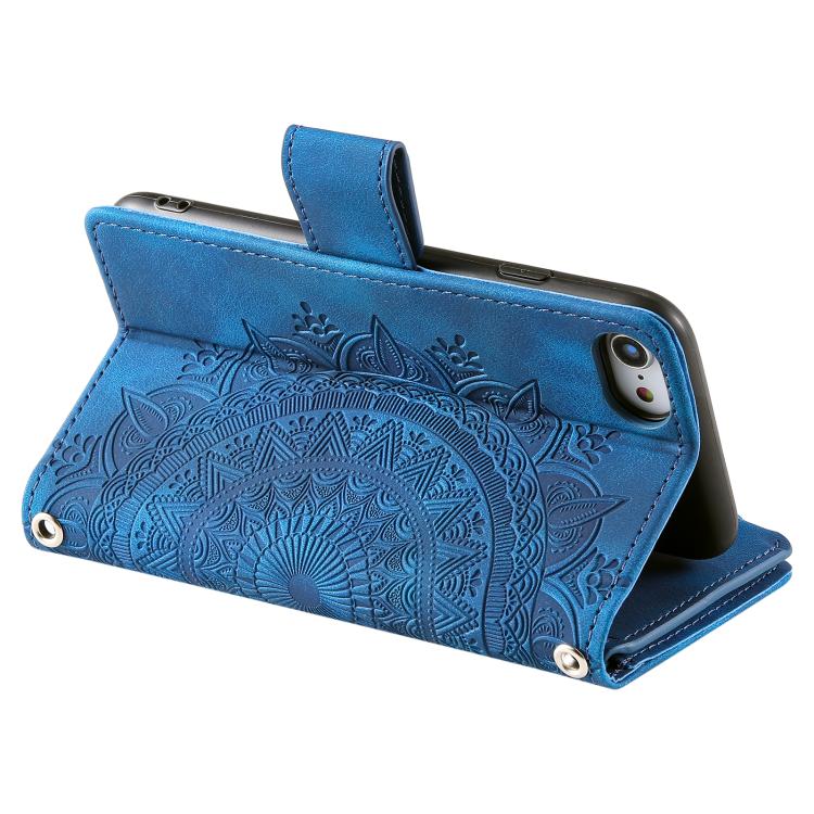 For iPhone 16e Multi-Card Totem Zipper Leather Phone Case(Blue) - iPhone 16e Cases by buy2fix | Online Shopping UK | buy2fix