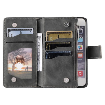 For iPhone 16e Multi-Card Totem Zipper Leather Phone Case(Grey) - iPhone 16e Cases by buy2fix | Online Shopping UK | buy2fix