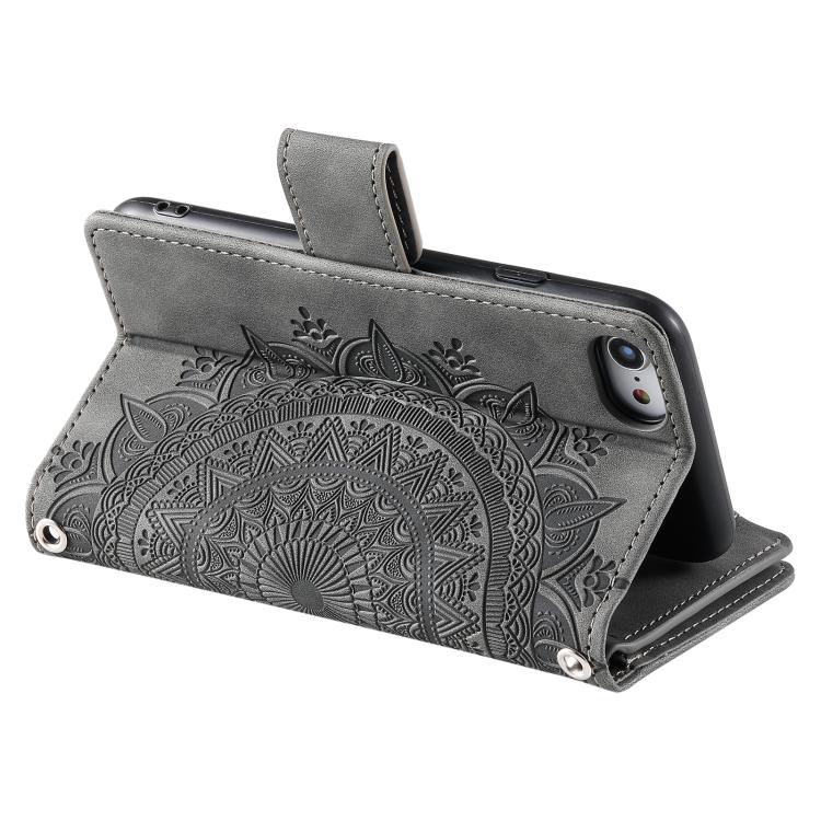 For iPhone 16e Multi-Card Totem Zipper Leather Phone Case(Grey) - iPhone 16e Cases by buy2fix | Online Shopping UK | buy2fix