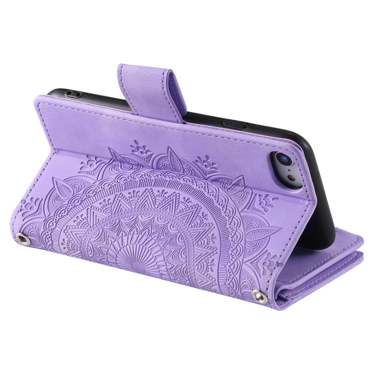 For iPhone 16e Multi-Card Totem Zipper Leather Phone Case(Purple) - iPhone 16e Cases by buy2fix | Online Shopping UK | buy2fix