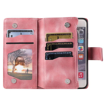 For iPhone 16e Multi-Card Totem Zipper Leather Phone Case(Pink) - iPhone 16e Cases by buy2fix | Online Shopping UK | buy2fix