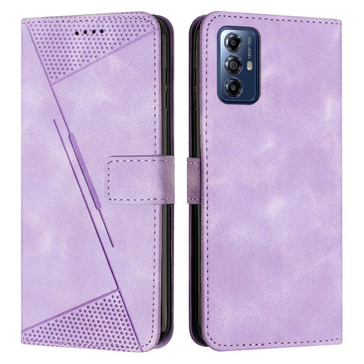 For Motorola Moto G Play 2024 Dream Triangle Leather Phone Case with Lanyard(Purple) by buy2fix